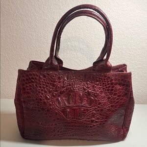 Veari Crocodile-Embossed Dark Red/Burgundy Satchel